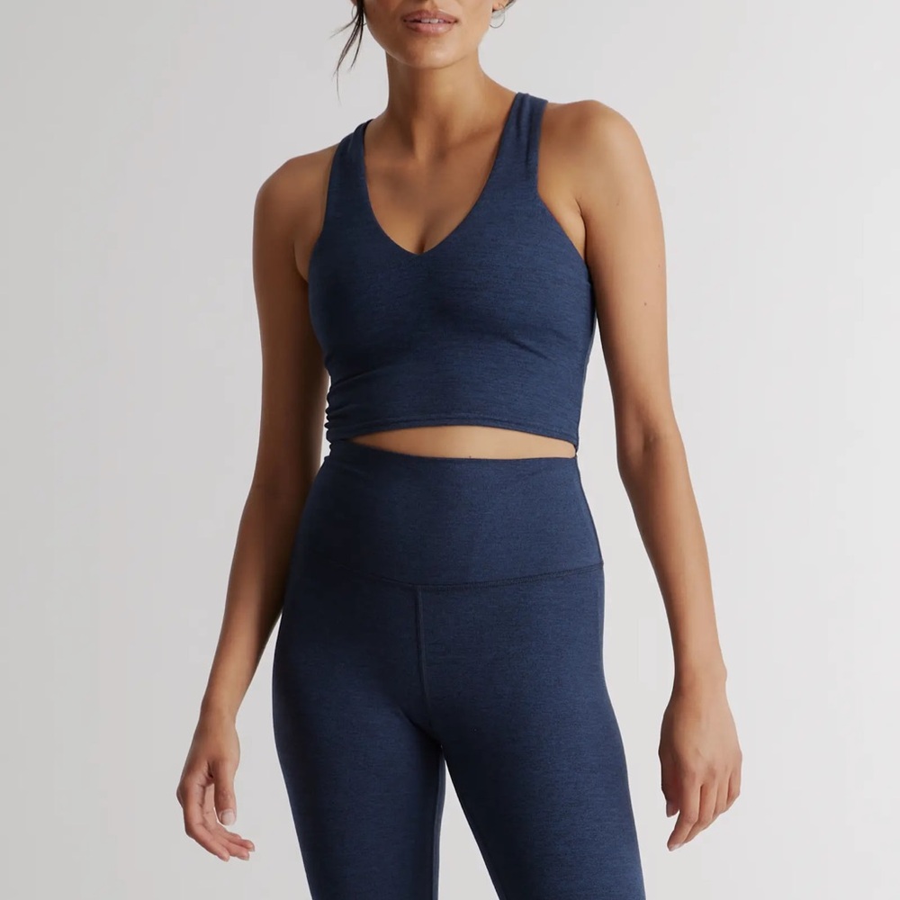 Quince Ultra-Soft V-Neck Cropped Tank in Heather Blue